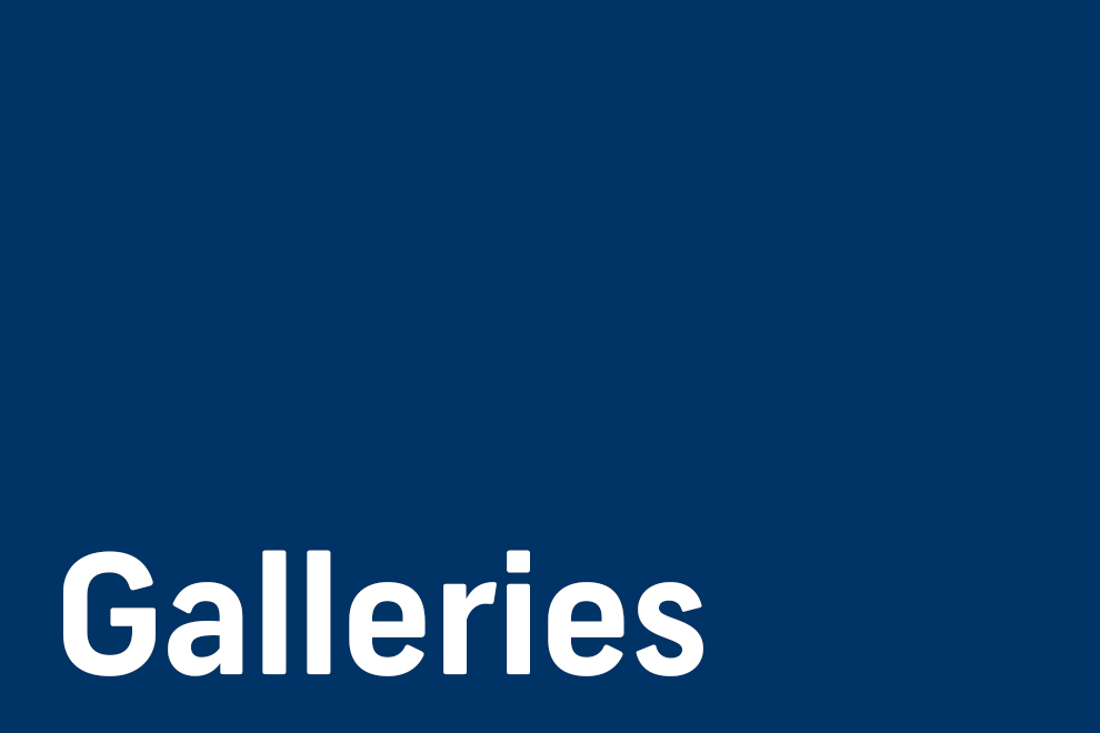 "galleries" text on blue rectangle shape