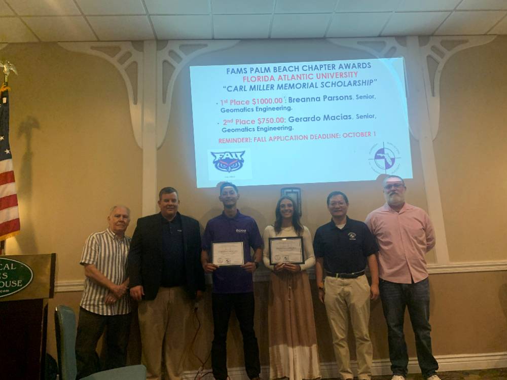 FAU Geomatics Engineering students awarded the Carl Miller Memorial Scholarship from FSMS Palm Beach Chapter 