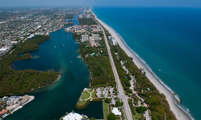 Aerial view of Boca Raton along the coastline