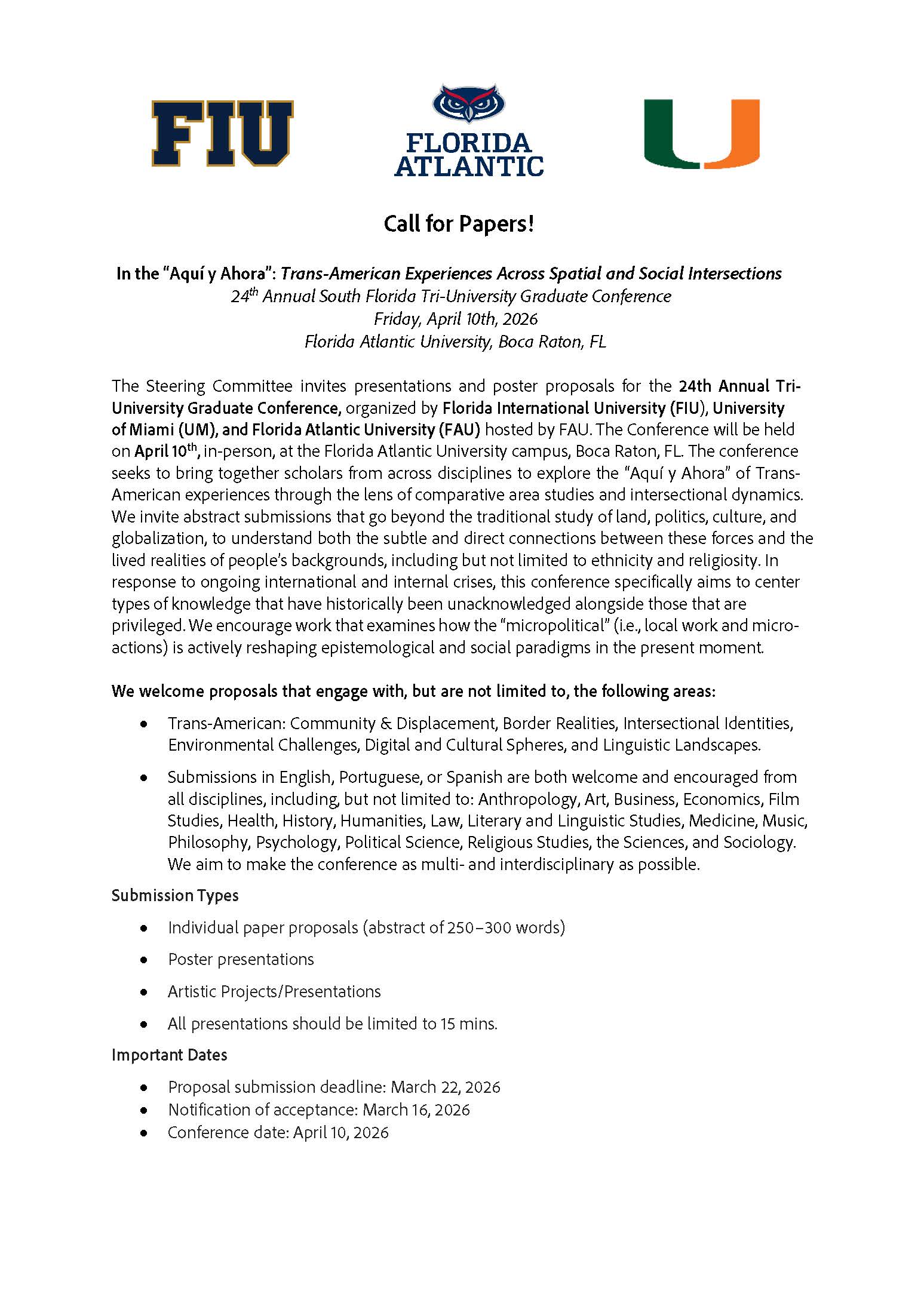 Call for Papers Tri-University Graduate Conference 2026