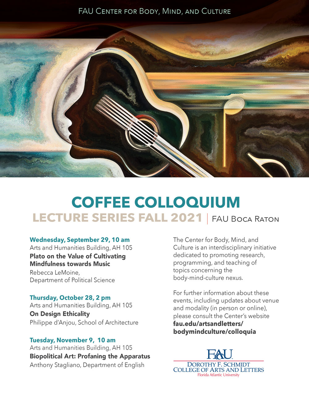 FAU Center for Mind, Body, and Culture Announces Fall 2021 Coffee Colloquium Lecture Series