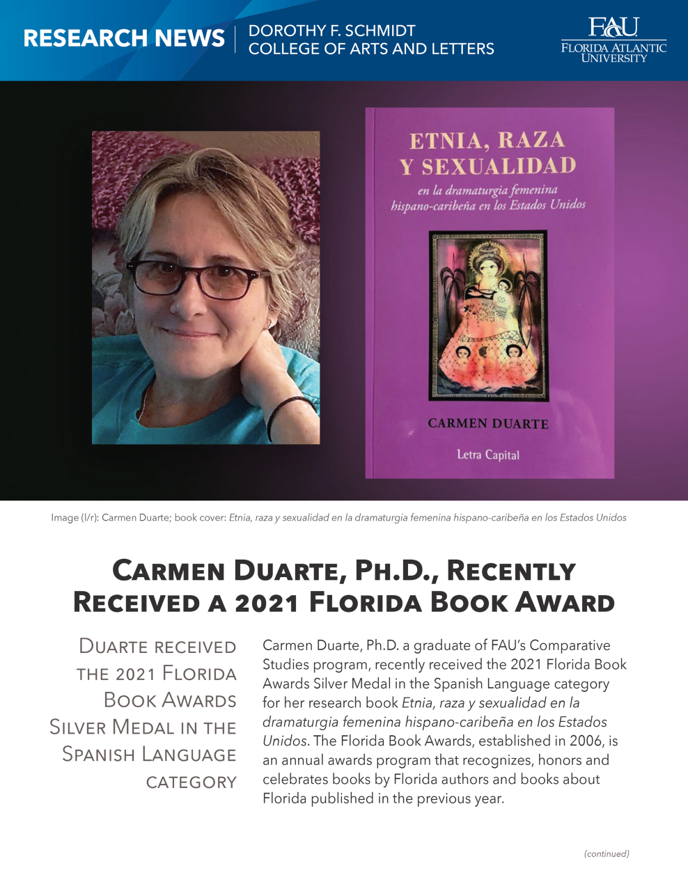 Recent Comparative Studies Program Graduate, Carmen Duarte, Receives Florida Book Award