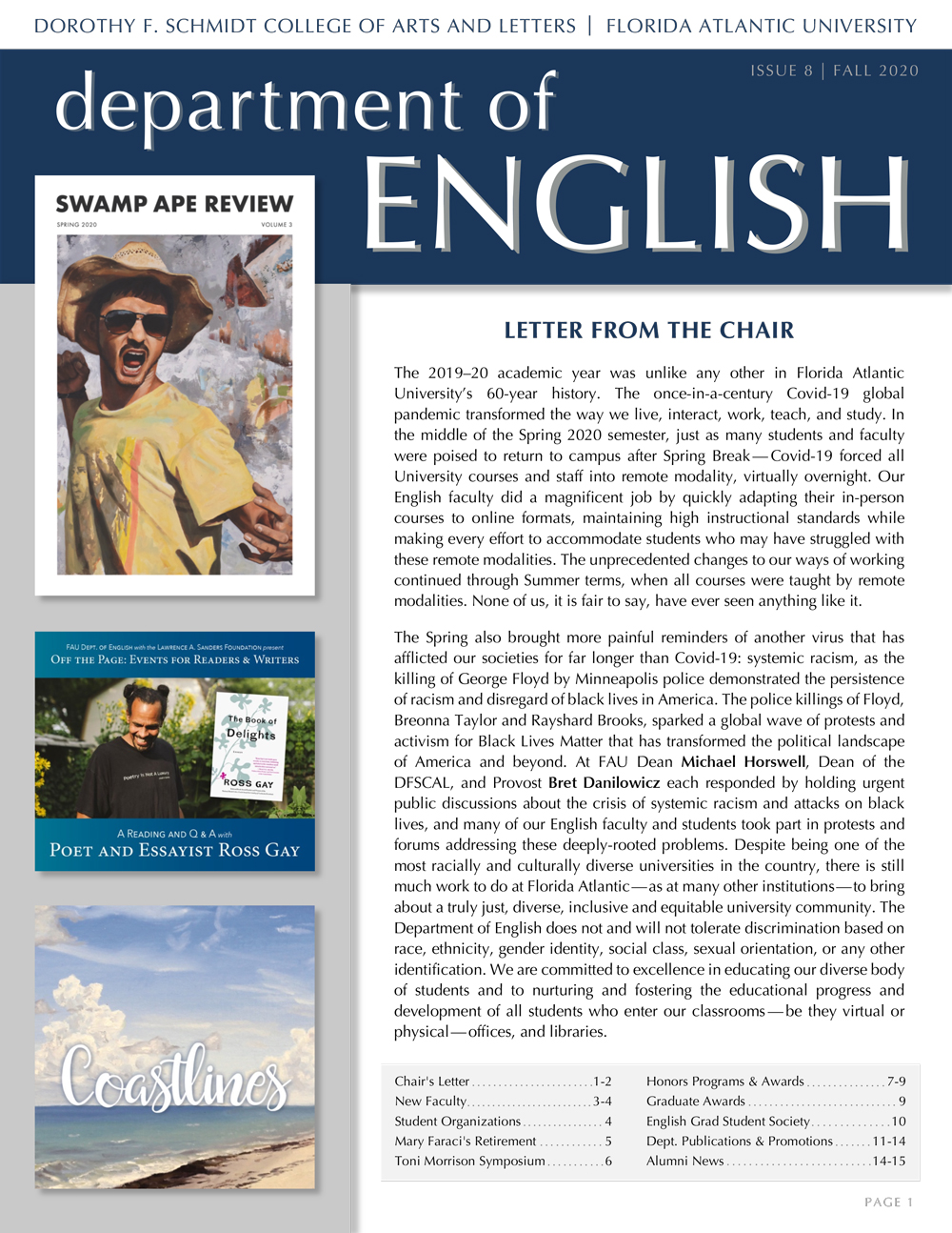 fall 2020 english department newsletter cover