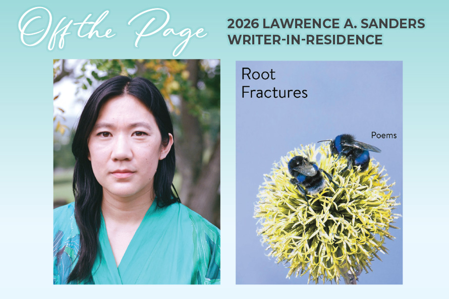 Decorative image card featuring a photo of author Diana Khoi Nguyen and the book cover for Root Fractures