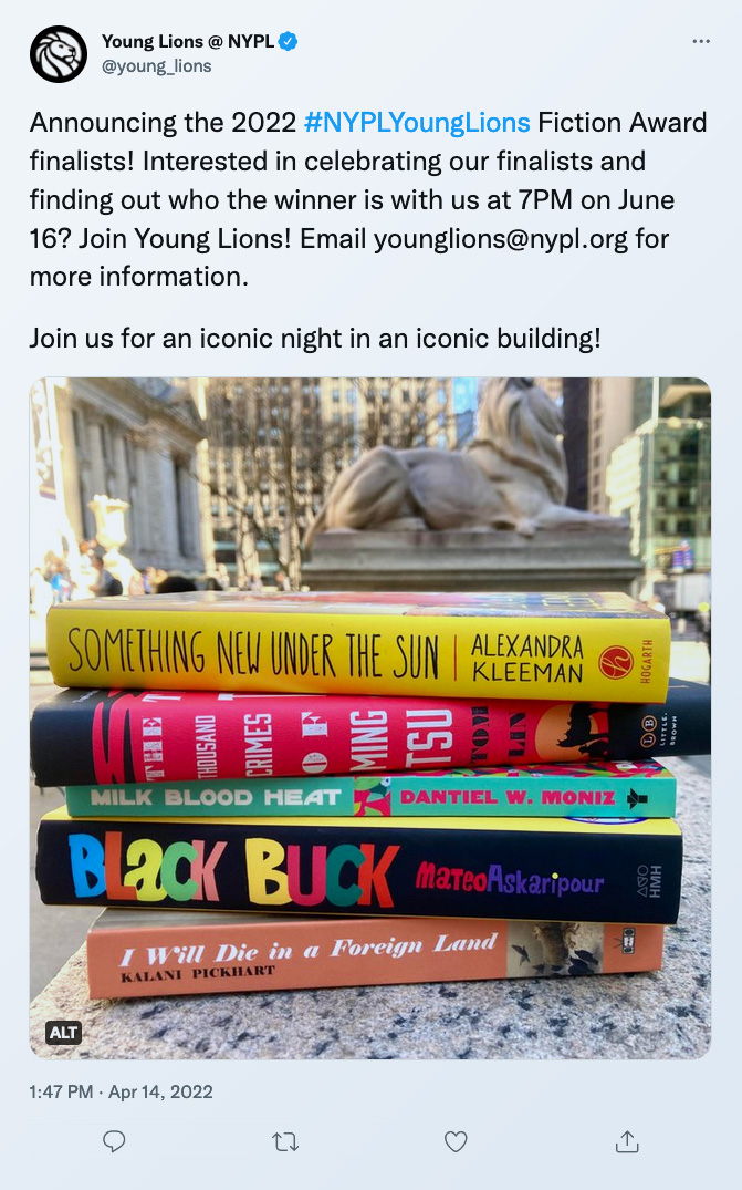 New York Public Library's 2022 Young Lions Fiction Award Finalists