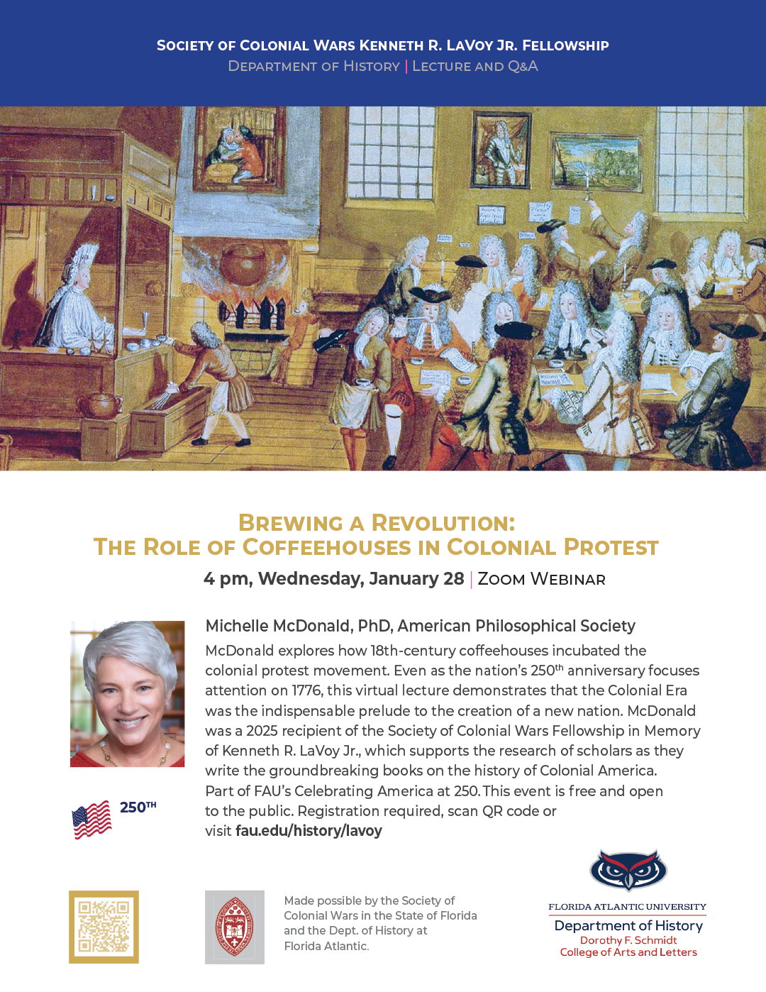 Flyer advertising the Michelle McDonald lecture on coffeehouses.