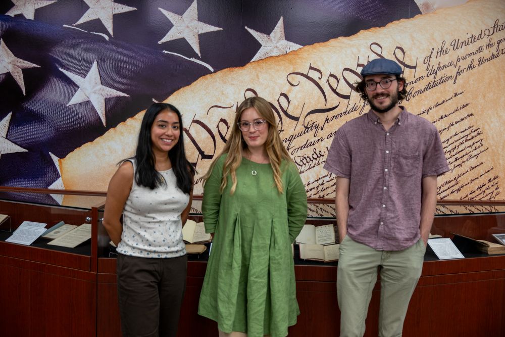 Weiner Fellows, pictured from left to right:Arya Martinez (University of New Hampshire), Charlotte Biggs (University of California, Riverside), and Collin Bonnell (Concordia University).