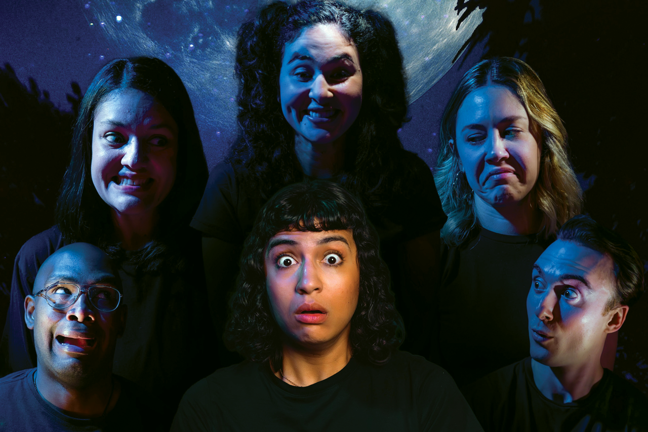 Promotional photo by Manny Zaldivar. Actors pictured (center, then clockwise from bottom left): Pryscila Cassiano Salinas, Randall Swinton, Heather Simsay, Dayana Morales, Casey Sacco and Brendan Feingold