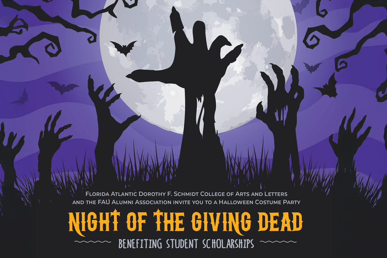 Night of the GIving Dead Graphic, zombie hands in silhouette against a moonlit sky