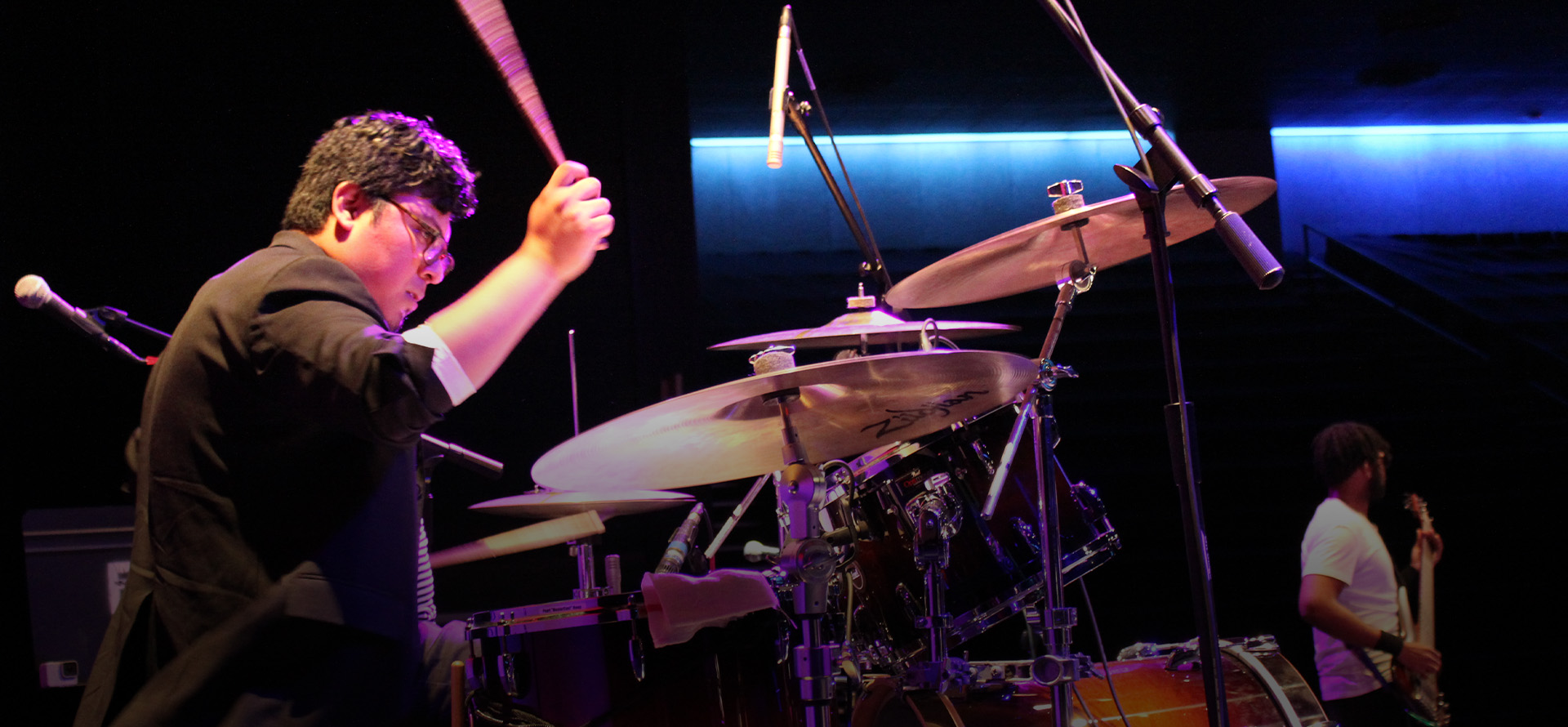 Student playing the drums