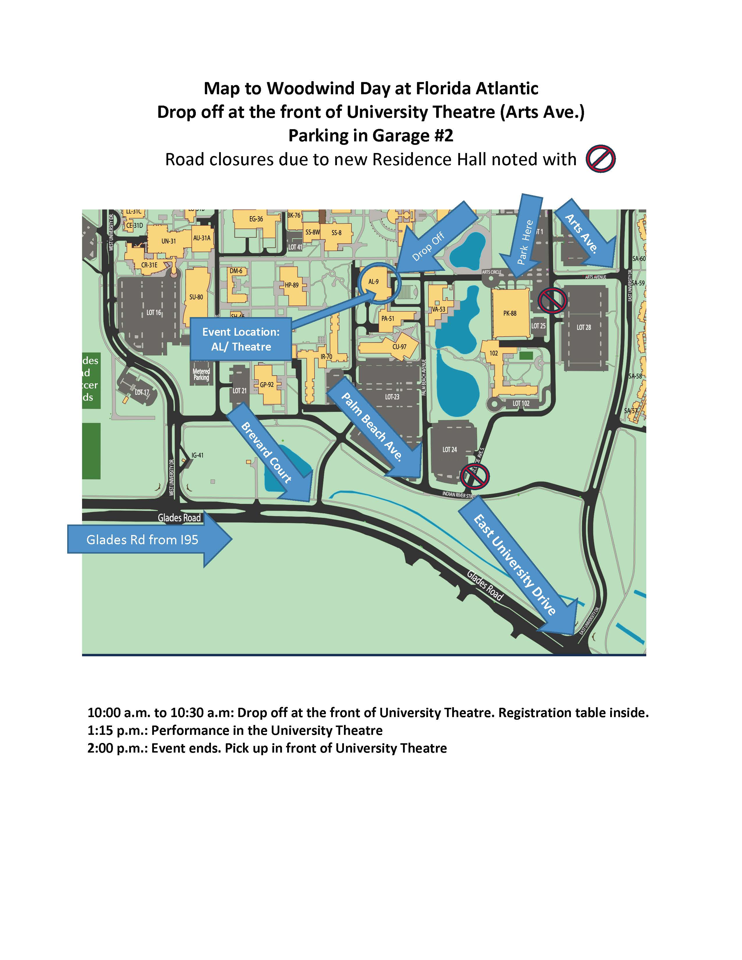 Map to FAU Woodwind Day events
