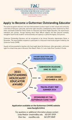 2023 OUTSTANDING HOLOCAUST EDUCATOR AWARDS SPONSORED BY THE GUTTERMAN FAMILY FUND