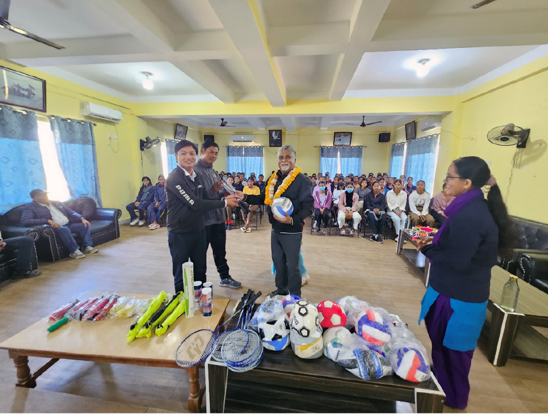 Bhagwanji presented sports equipment 