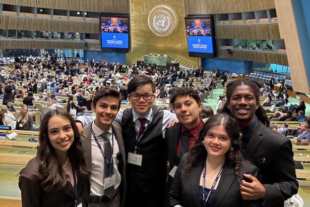 A diverse group of diplomacy students at the United Nations in New York.