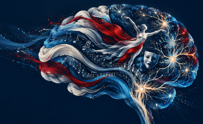 Illustration of the brain with the arts inside of it