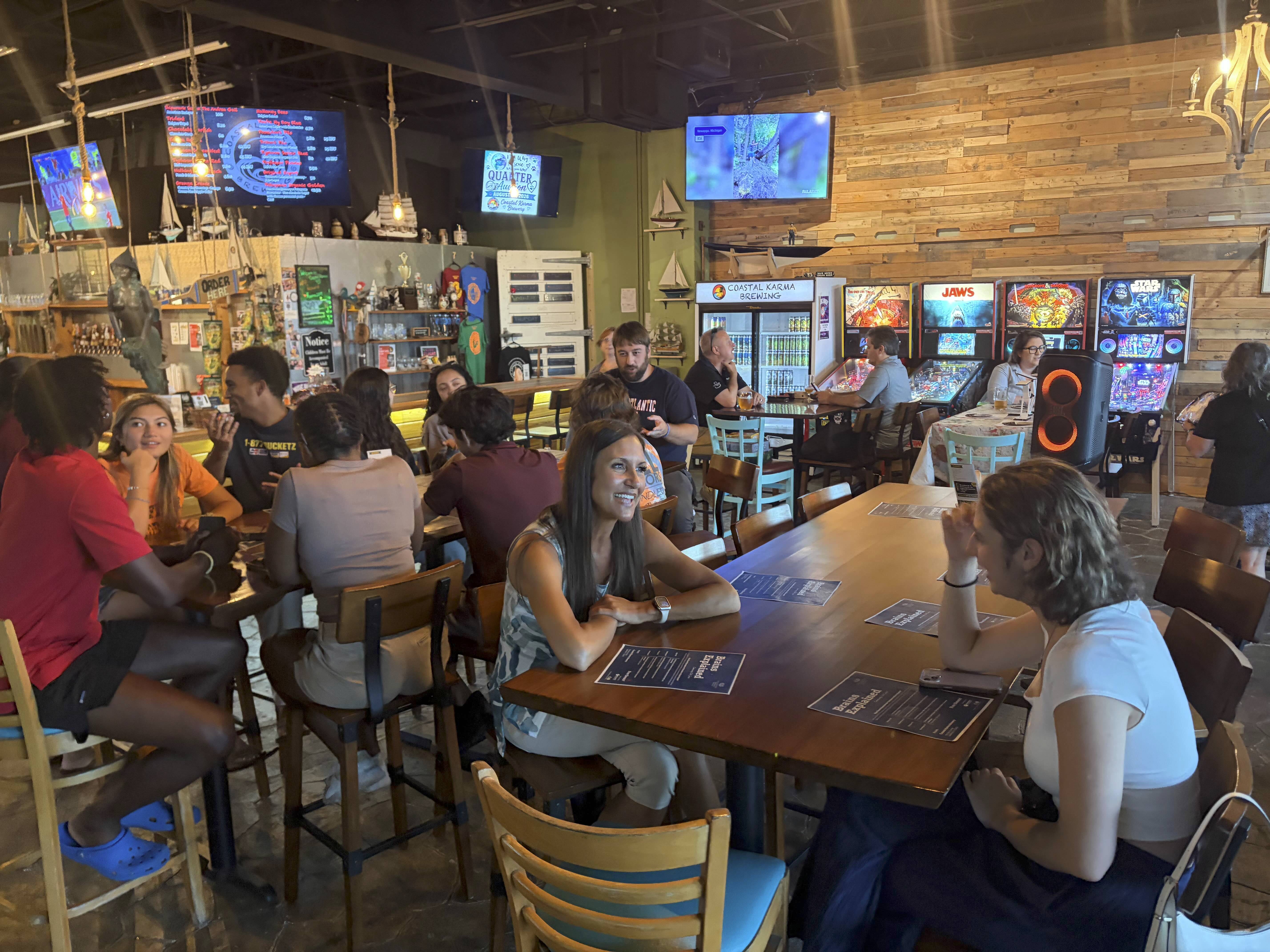 group of people at a bar