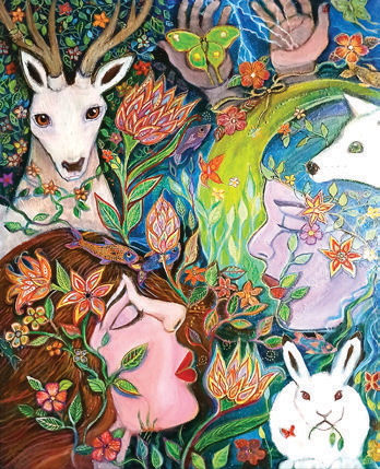 art by SUSAN MARTIN: colorful image of person and animals