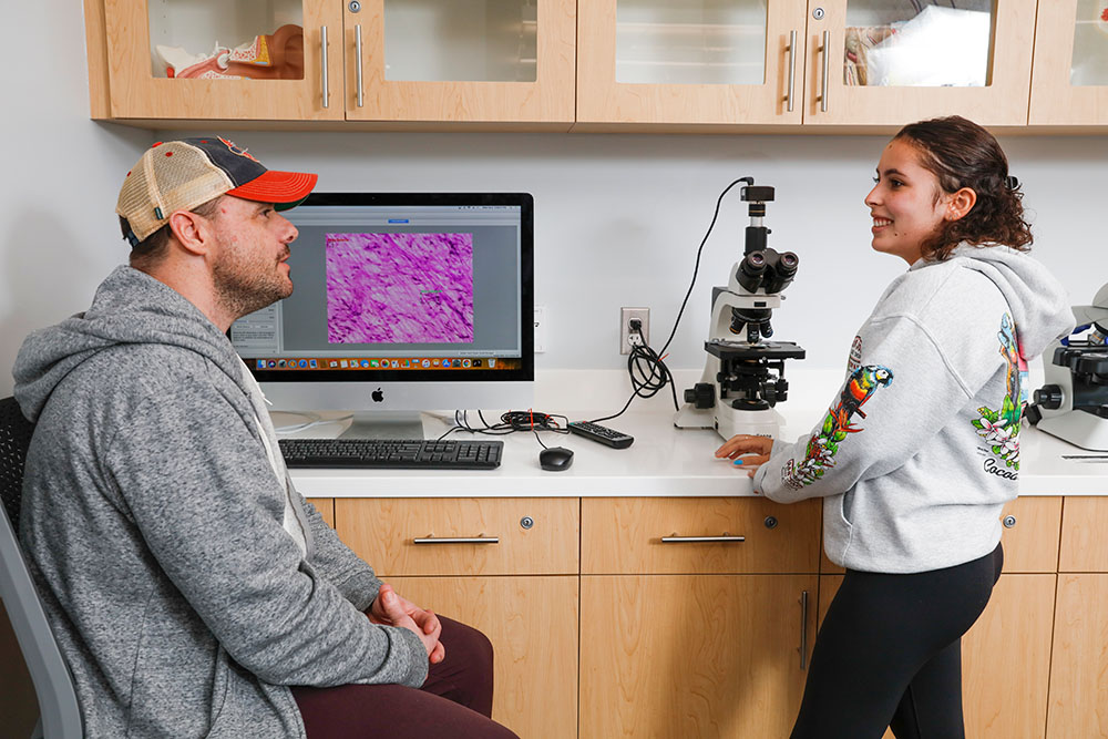 tutors looking at a microscopic image on a monitor