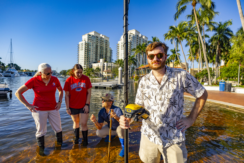 Students in knee deep water
