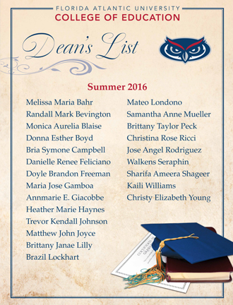 Summer 2016 Dean's List