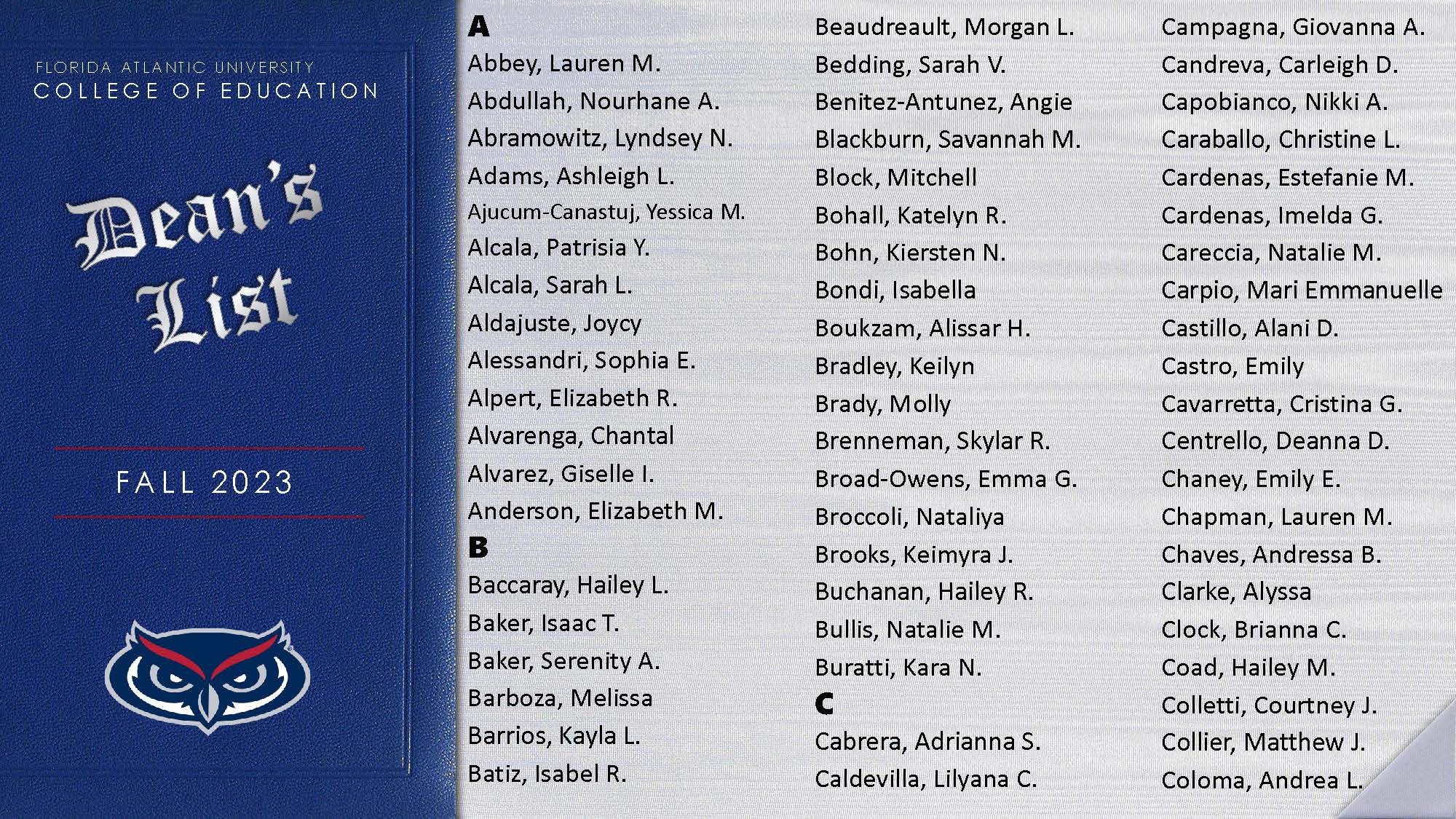 Fall 2023 Dean's List