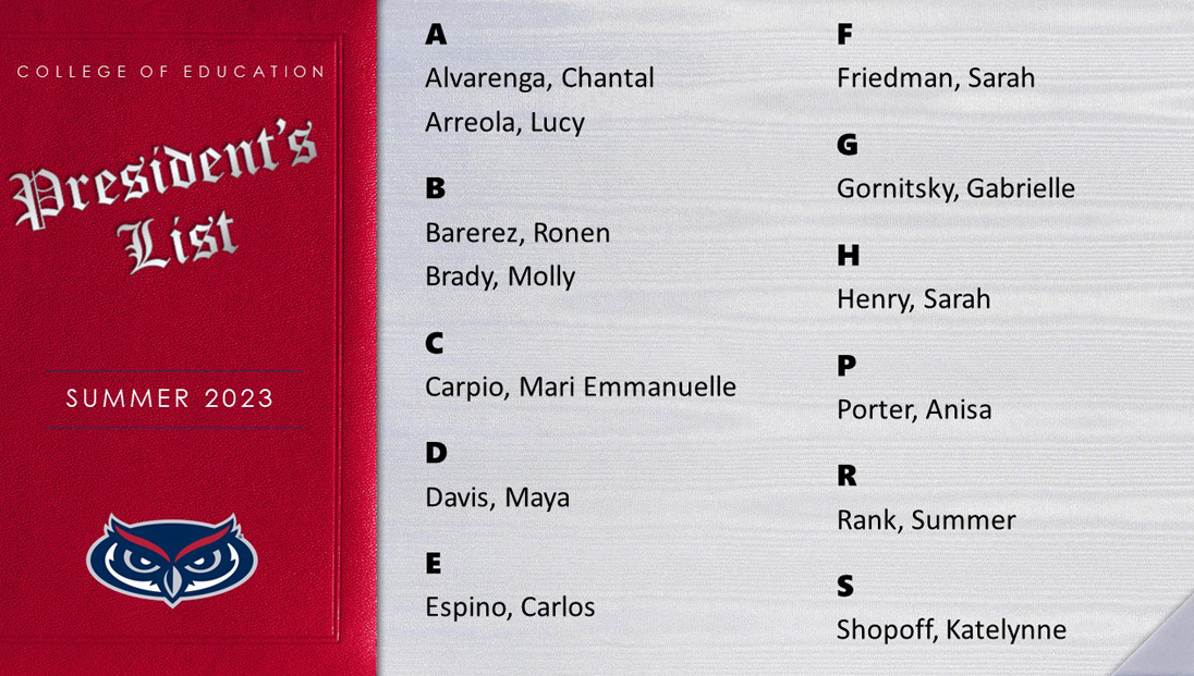 President's List Summer 2023