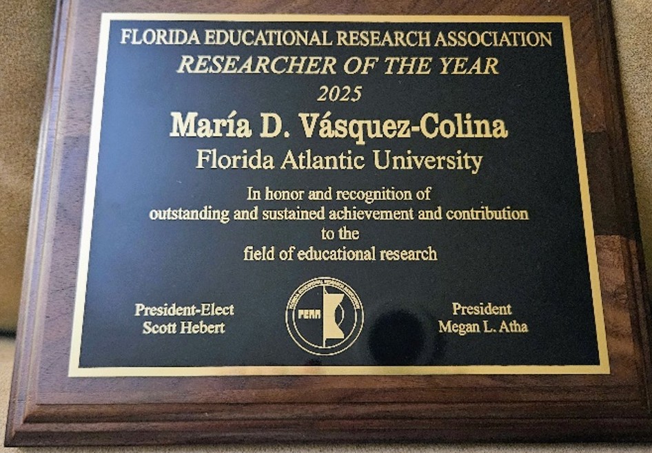 Dr. Maria D. Vasquez-Colina Awarded Researcher of the Year by Florida Educational Research Association