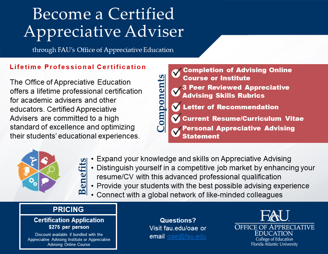 Become a Certified Appreciative Adviser through FAU's Office of Appreciative Education Flyer