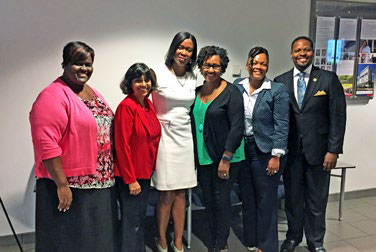 Collaborators in the Educational Equity Partnership Project from the Department of Curriculum, Culture and Educational Inquiry in the College of Education at FAU and the BCPS. From left to right: Kalisha Waldon,Ph.D., Dilys Schoorman, Ph.D., Angela Brown, Traci Baxley, Ed.D., Myrlaine Salter, Ed.D. and Christopher Gates.