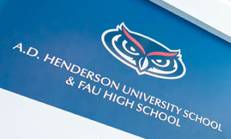 AD Henderson & FAU High written beneath FAU Owl 
