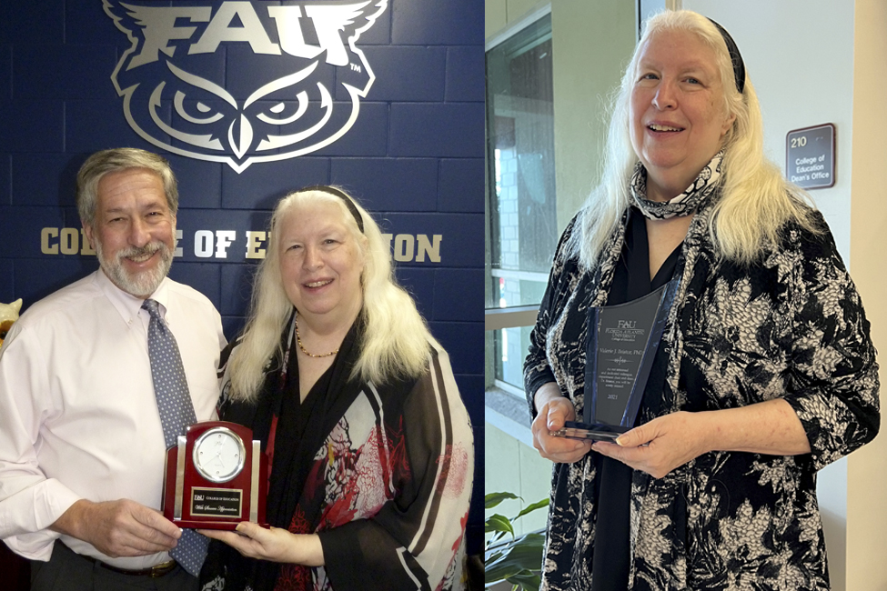 Dean Silverman presents retirement clock and Curriculum and Instruction bestow an award to Valerie J. Bristor for 33 years of service.