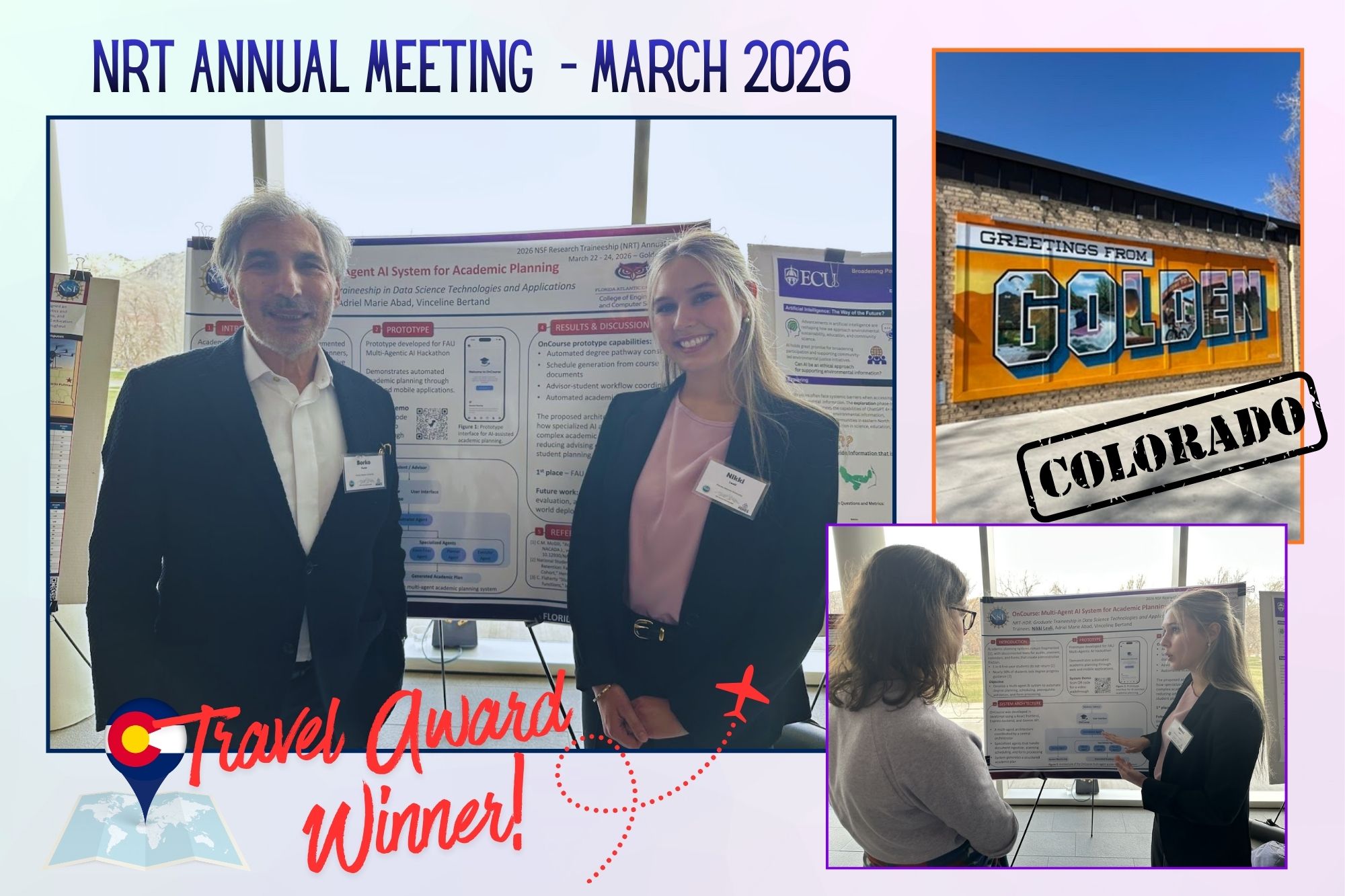 trainee in front of poster at the conference