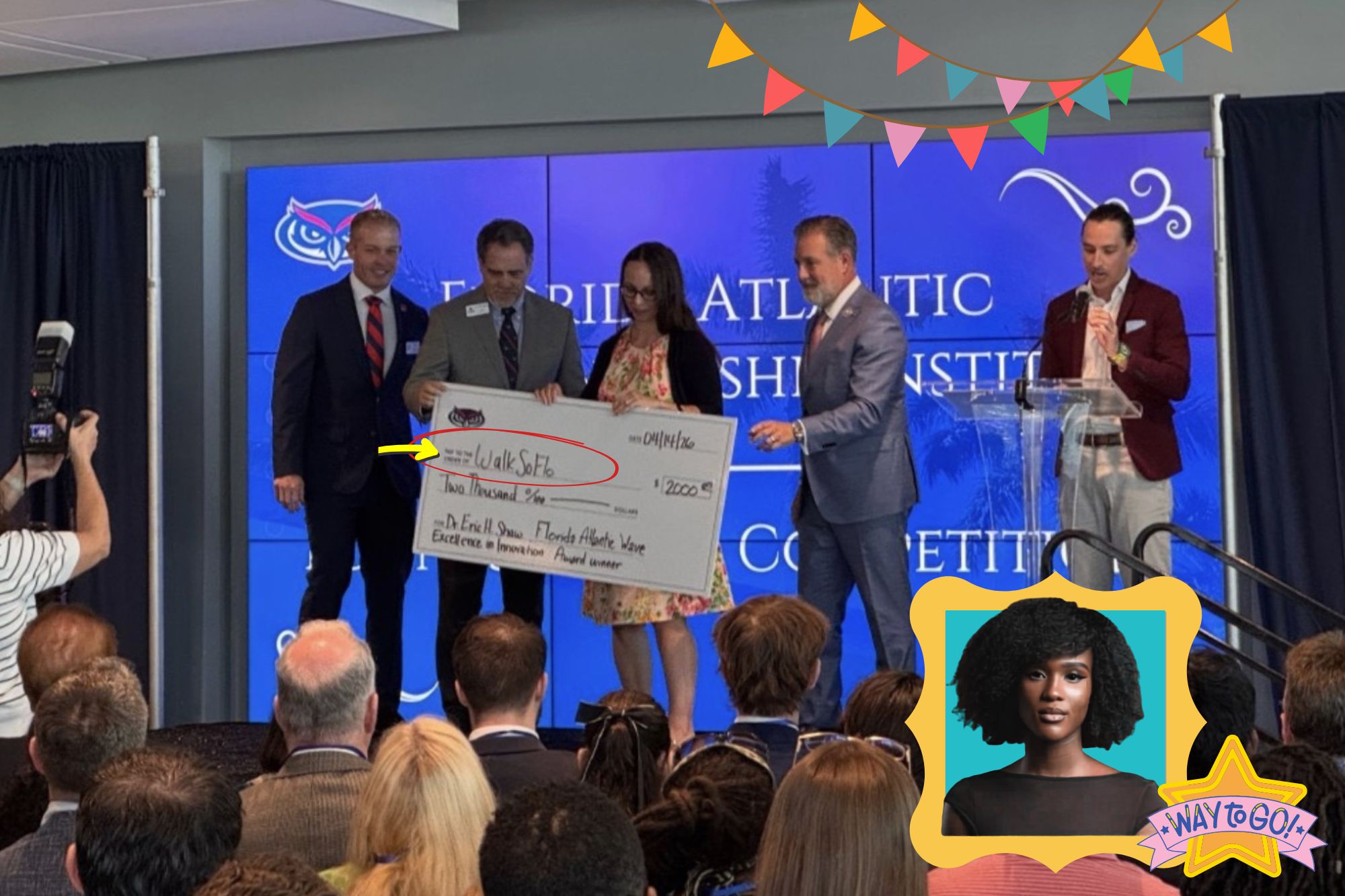 2000 big check with startup name on it