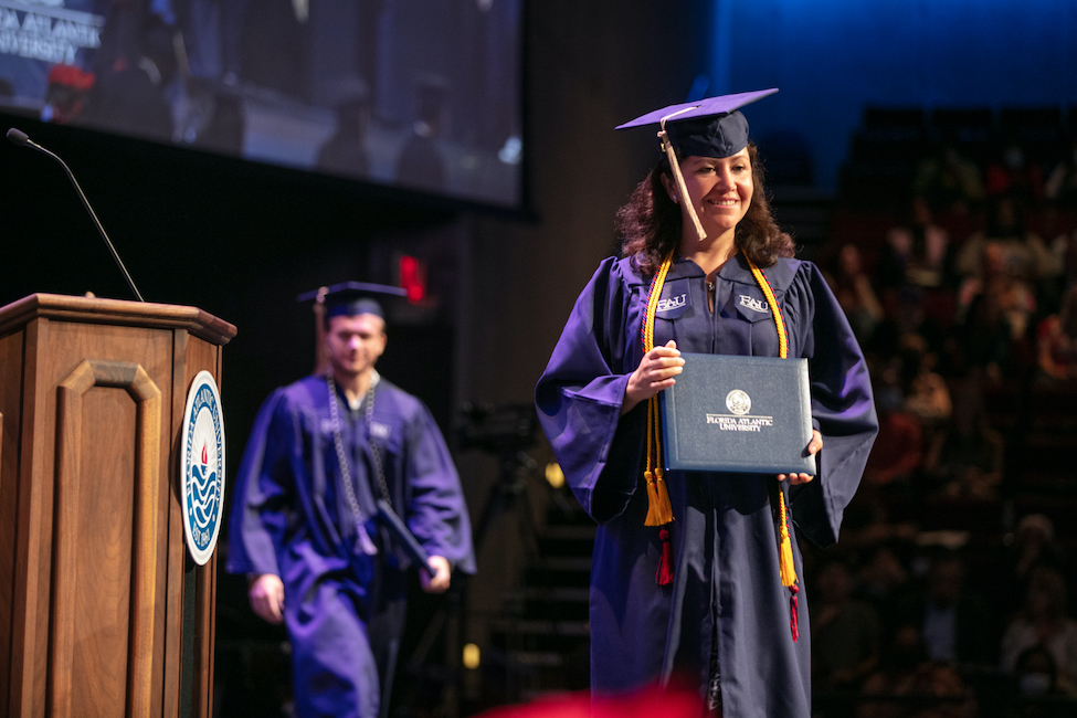 More than 1,800 degrees will confer at Florida Atlantic University on Tuesday, Aug. 9 during four commencement ceremonies in the Carole and Barry Kaye Performing Arts Auditorium