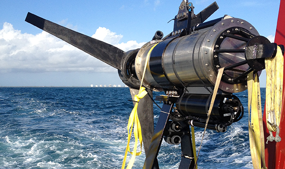 FAU's experimental ocean current turbine during offshore testing.