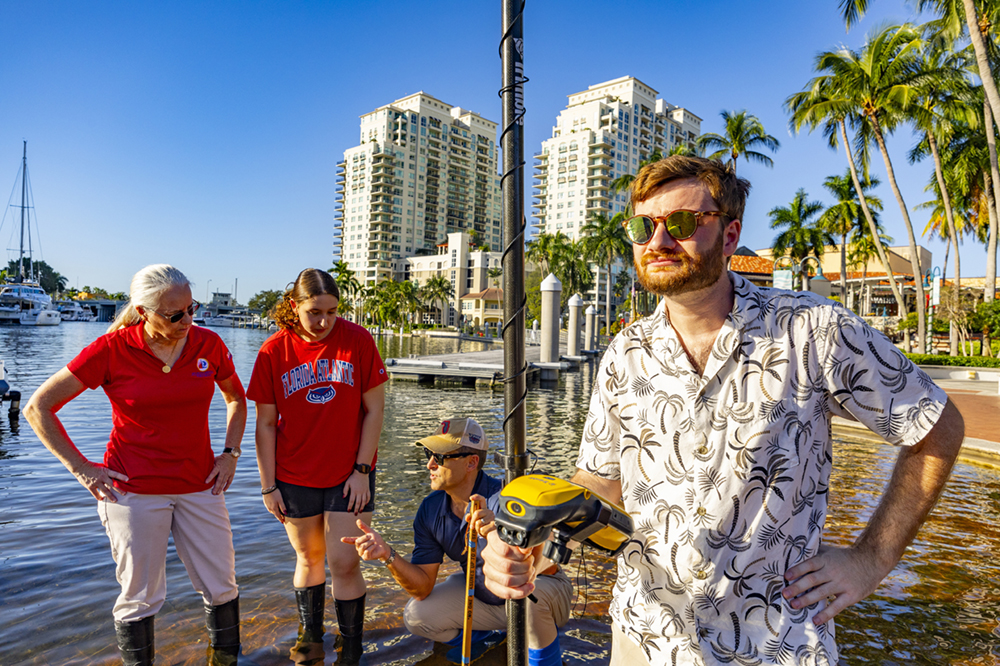 Students measure water levels