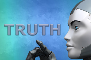 robot pointing at the word, TRUTH
