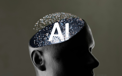 image of head with top portion illustating a network/bubbles with 'AI' in center. zach-m unsplash