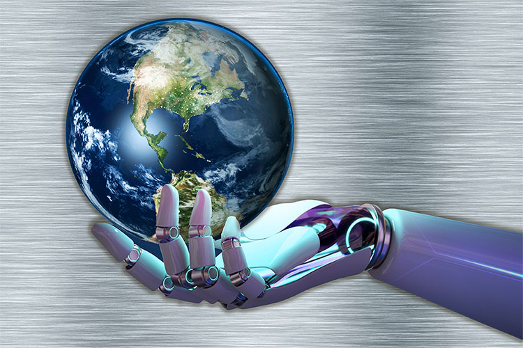 robotic hand holding the earth