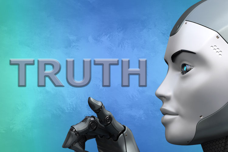 AI robot pointing at word truth