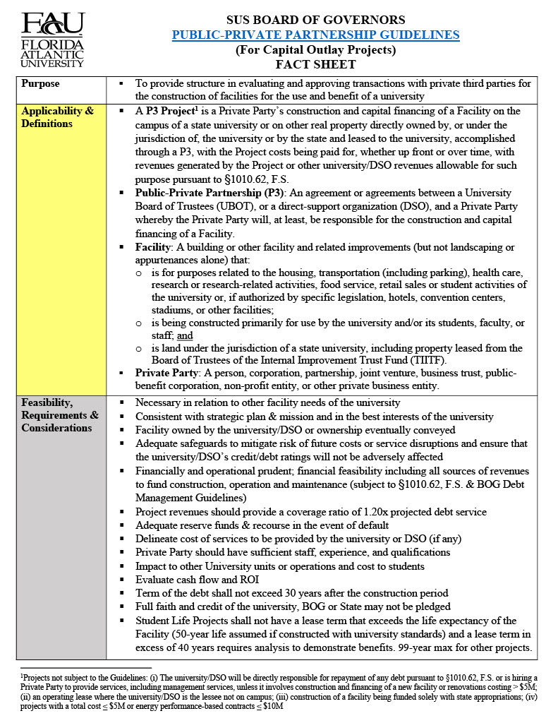 Preview of SUS Board of Governors Public-Private Partnership Guidelines Fact Sheet - Click to Download