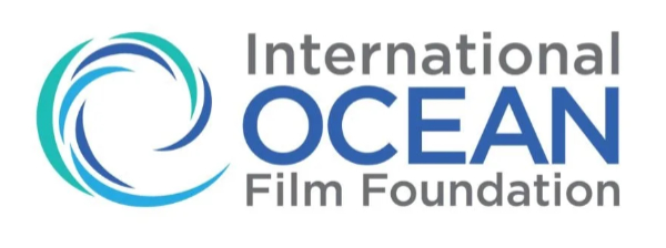 The International Ocean Film Foundation logo, featuring a blue and teal abstract wave swirl on the left, with the text 'International OCEAN Film Foundation' stacked on the right.