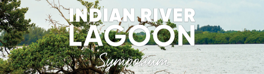 lake surrounded by trees with words 'Indian River Lagoon Symposium'