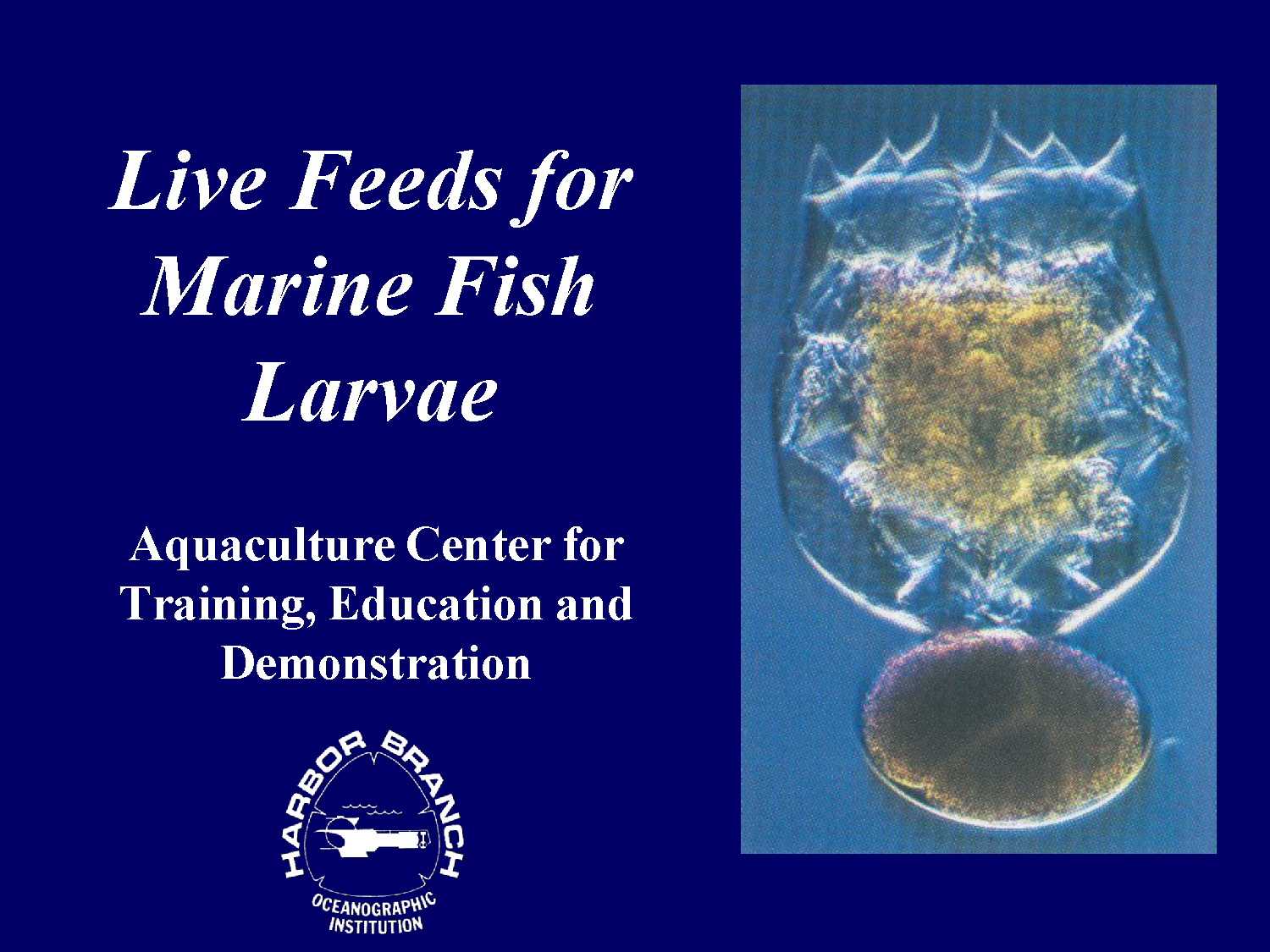 Title slide for Live Feeds for Marine Fish Larvae presentation by the Aquaculture Center for Training, Education and Demonstration