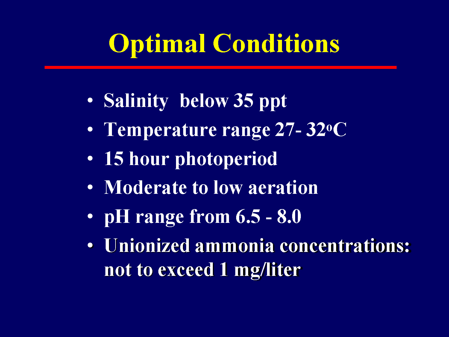 List of optimal environmental conditions for rotifer culture