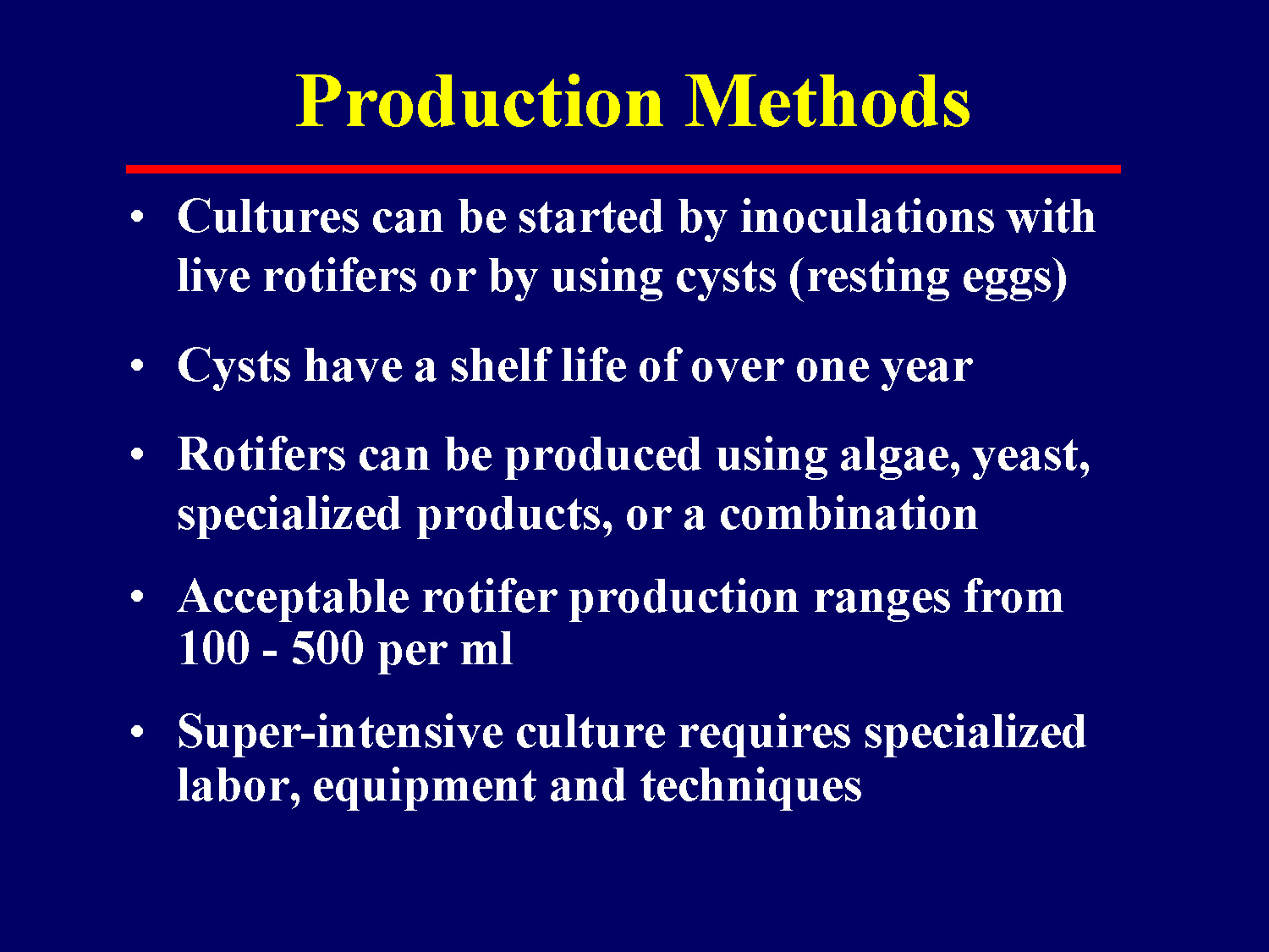 Overview of different production methods for rotifer culture