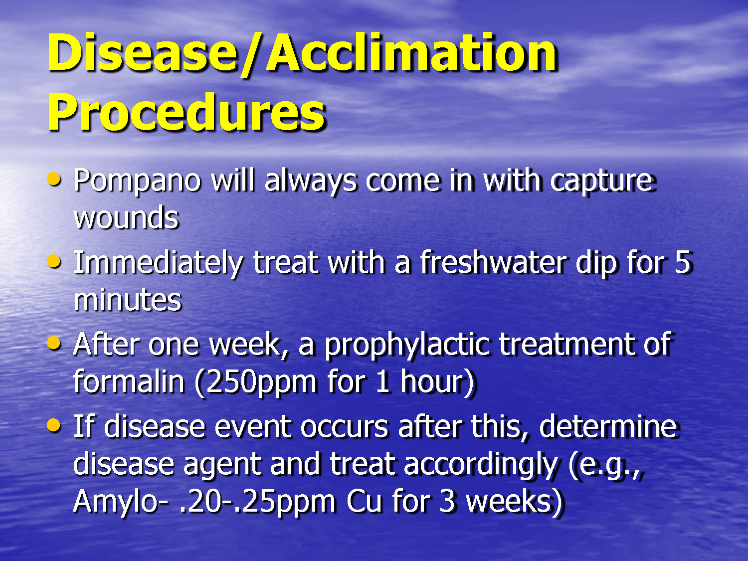 Slide 6: Disease and acclimation procedures for pompano