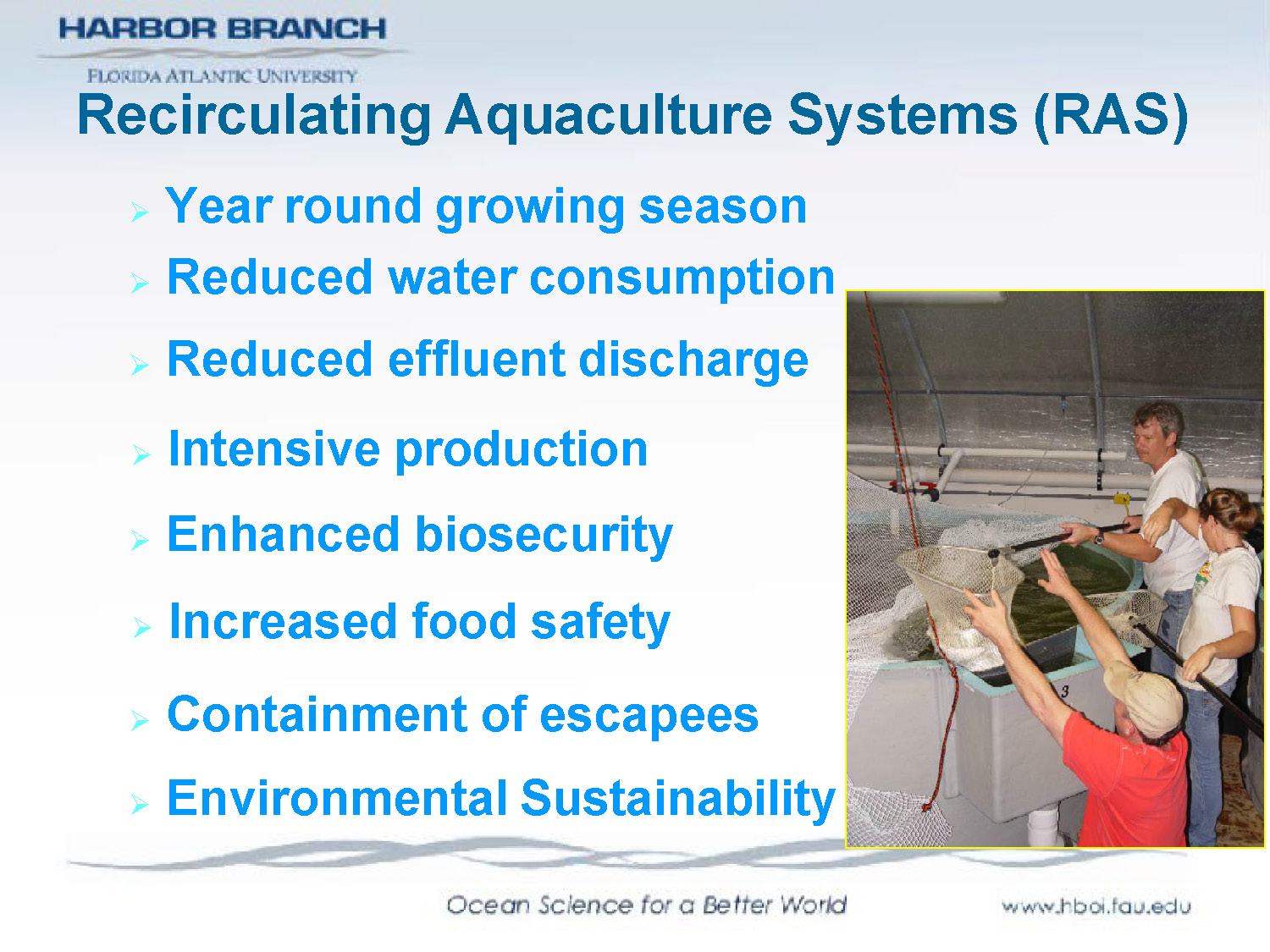 Slide 3: List of benefits of Recirculating Aquaculture Systems