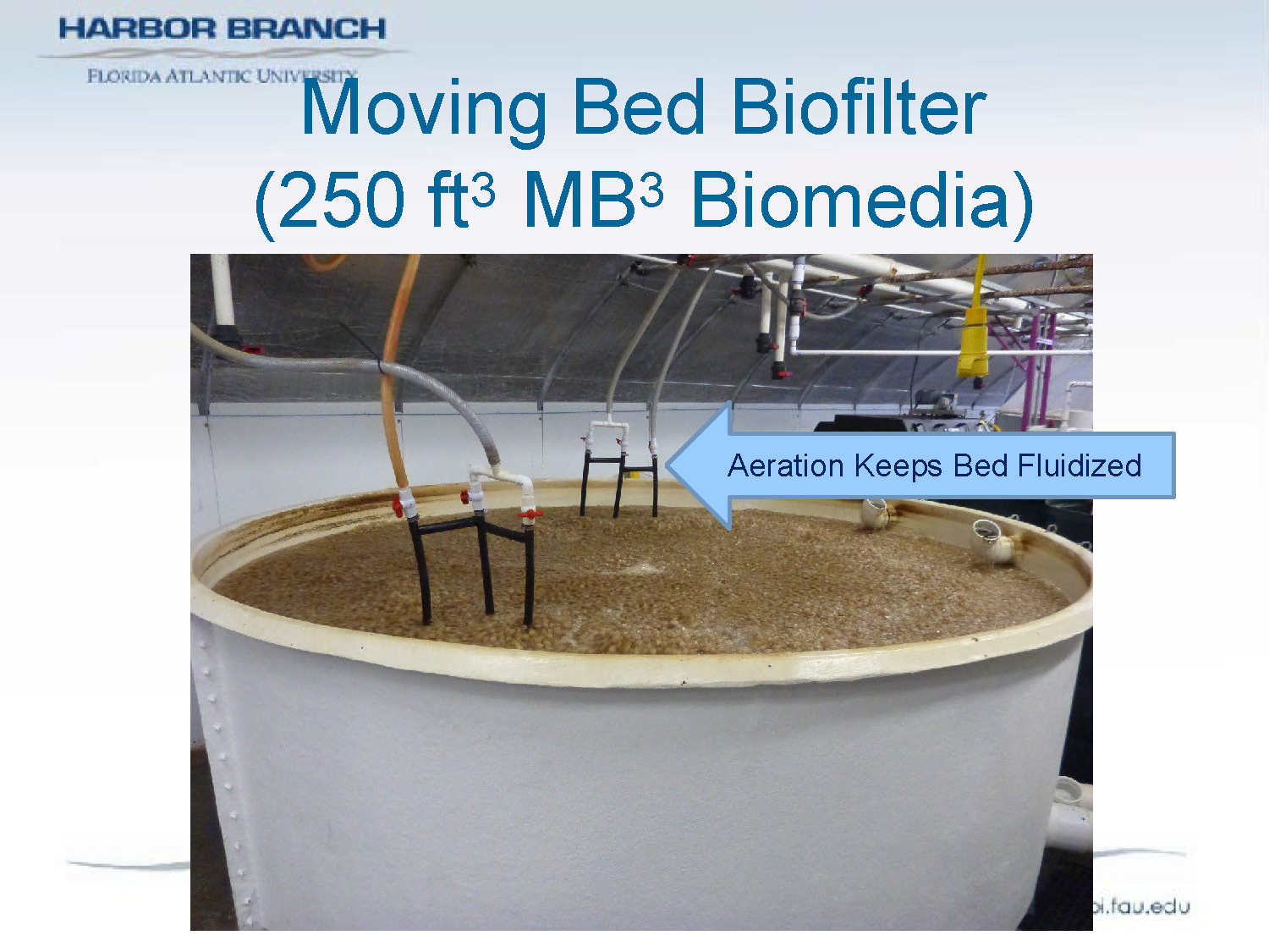 Slide 16: Photograph of moving bed biofilter with aeration