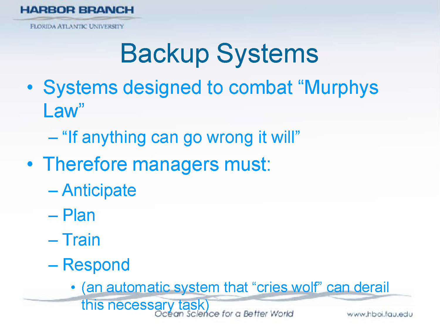Slide 21: Introduction to backup systems and Murphy's Law